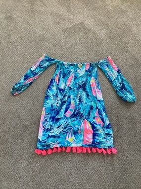 Lilly Pulitzer Trina Beach Dress Sparkling Blue Hey Bay Bay M